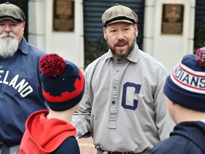 Cleveland fan wearing old uniform